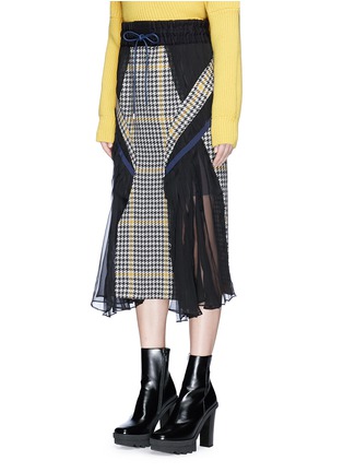 Front View - Click To Enlarge - SACAI - Elastic waist pleated chiffon wool houndstooth skirt