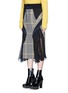 Front View - Click To Enlarge - SACAI - Elastic waist pleated chiffon wool houndstooth skirt