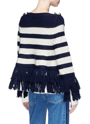 Back View - Click To Enlarge - SACAI - Fringe stripe wool cable knit sweater
