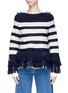 Main View - Click To Enlarge - SACAI - Fringe stripe wool cable knit sweater