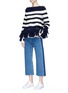 Figure View - Click To Enlarge - SACAI - Fringe stripe wool cable knit sweater