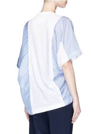 Back View - Click To Enlarge - SACAI - Asymmetric stripe panel linen blend T-shirt