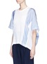 Front View - Click To Enlarge - SACAI - Asymmetric stripe panel linen blend T-shirt