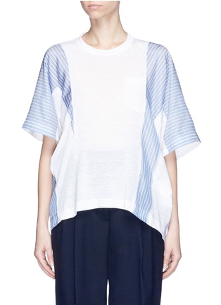 Main View - Click To Enlarge - SACAI - Asymmetric stripe panel linen blend T-shirt