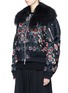 Front View - Click To Enlarge - SACAI - Faux fur floral embroidered padded bomber jacket