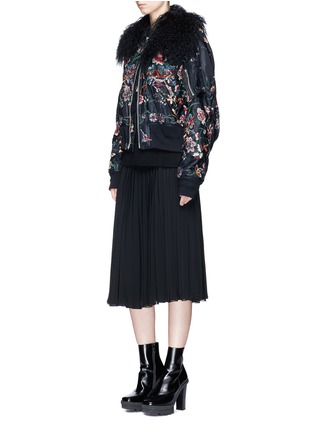 Figure View - Click To Enlarge - SACAI - Faux fur floral embroidered padded bomber jacket