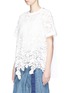 Front View - Click To Enlarge - SACAI - Pleated back floral guipure lace T-shirt