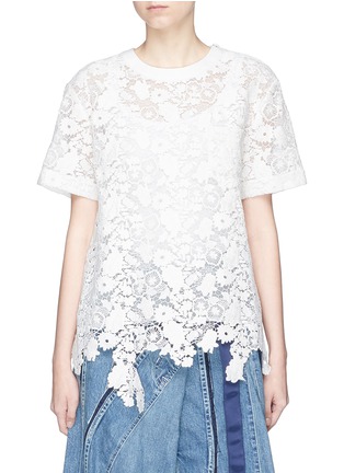 Main View - Click To Enlarge - SACAI - Pleated back floral guipure lace T-shirt