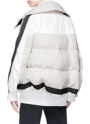 Back View - Click To Enlarge - SACAI - Colourblock oversized tweed and canvas down puffer jacket