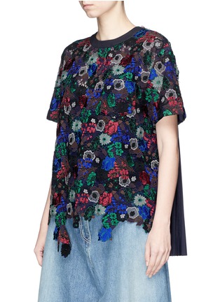 Front View - Click To Enlarge - SACAI - Pleated back floral guipure lace T-shirt