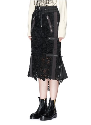 Front View - Click To Enlarge - SACAI - Elastic waist floral guipure lace skirt