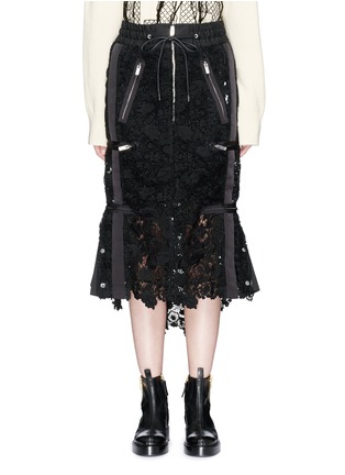 Main View - Click To Enlarge - SACAI - Elastic waist floral guipure lace skirt