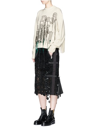Figure View - Click To Enlarge - SACAI - Elastic waist floral guipure lace skirt