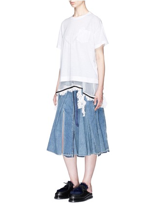 Figure View - Click To Enlarge - SACAI - Floral lace trim chiffon underlay T-shirt