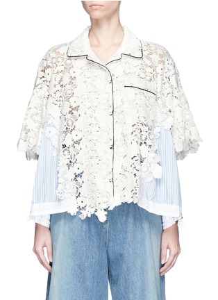 Main View - Click To Enlarge - SACAI - Stripe panel floral crochet lace top