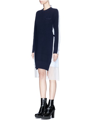 Front View - Click To Enlarge - SACAI - Pleated stripe back sweater dress