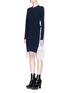 Front View - Click To Enlarge - SACAI - Pleated stripe back sweater dress