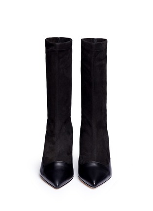 Front View - Click To Enlarge - TIBI - 'Felice' geometric heel suede and leather boots
