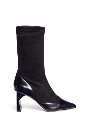 Main View - Click To Enlarge - TIBI - 'Felice' geometric heel suede and leather boots