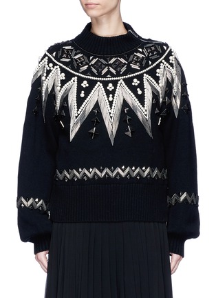 Main View - Click To Enlarge - SACAI - Faux pearl embellished wool sweater