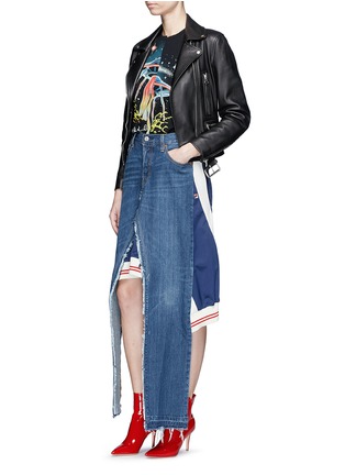 Figure View - Click To Enlarge - VINTI ANDREWS - Remake track jacket panel denim skirt