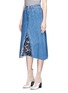 Front View - Click To Enlarge - VINTI ANDREWS - Remake floral print velvet panel denim skirt