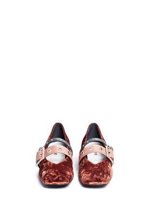 Front View - Click To Enlarge - YUUL YIE - Colourblock eyelet strap velvet Mary Jane pumps