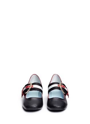 Front View - Click To Enlarge - FRANCES VALENTINE - 'Katy' stripe webbing strap Mary Jane leather pumps