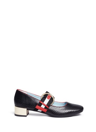Main View - Click To Enlarge - FRANCES VALENTINE - 'Katy' stripe webbing strap Mary Jane leather pumps