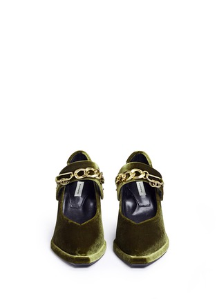 Front View - Click To Enlarge - BOTH - Chain embellished strap velvet Mary Jane pumps