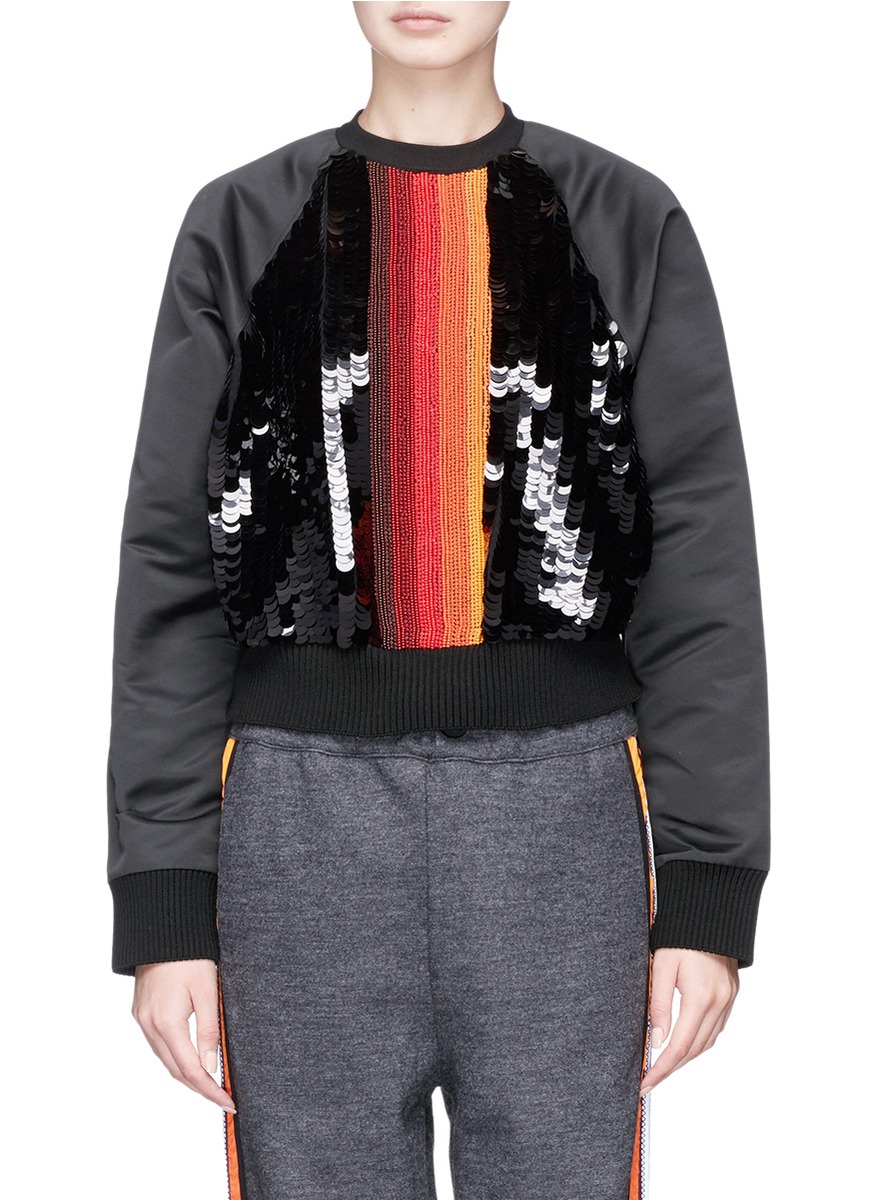 Click to view more detailed imagery on our partner's website No Ka'oi 'nalu' Bead And Paillette Embellished Cropped Taffeta Sweatshirt