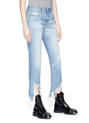 Front View - Click To Enlarge - R13 - 'Kick Fit Long' asymmetric frayed cuff jeans