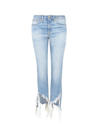 Main View - Click To Enlarge - R13 - 'Kick Fit Long' asymmetric frayed cuff jeans