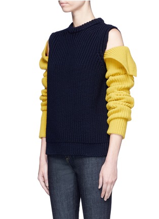 Front View - Click To Enlarge - CALVIN KLEIN 205W39NYC - Cold shoulder colourblock mixed rib knit sweater