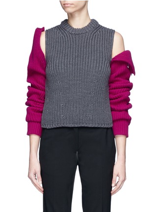 Main View - Click To Enlarge - CALVIN KLEIN 205W39NYC - Cold shoulder colourblock mixed rib knit sweater