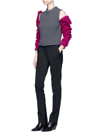 Figure View - Click To Enlarge - CALVIN KLEIN 205W39NYC - Cold shoulder colourblock mixed rib knit sweater