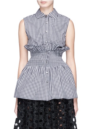 Main View - Click To Enlarge - ANAÏS JOURDEN - Gingham check smocked flared poplin top