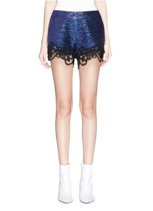 Main View - Click To Enlarge - ANAÏS JOURDEN - 'Lumiere' swirl crochet lace trim metallic shorts