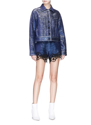 Figure View - Click To Enlarge - ANAÏS JOURDEN - 'Lumiere' swirl crochet lace trim metallic shorts