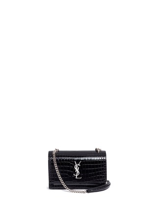 Main View - Click To Enlarge - SAINT LAURENT - Sunset Monogram' croc embossed leather chain wallet