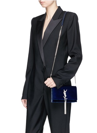 Figure View - Click To Enlarge - SAINT LAURENT - 'Kate' tassel velvet chain bag