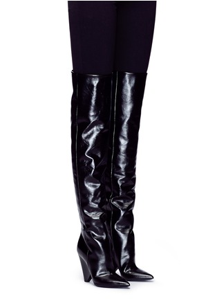 Figure View - Click To Enlarge - SAINT LAURENT - 'Niki 85' leather thigh-high boots