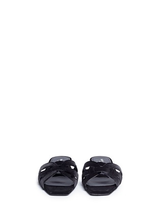 Front View - Click To Enlarge - SAINT LAURENT - 'Nu Pied' interlocking cage velvet slide sandals