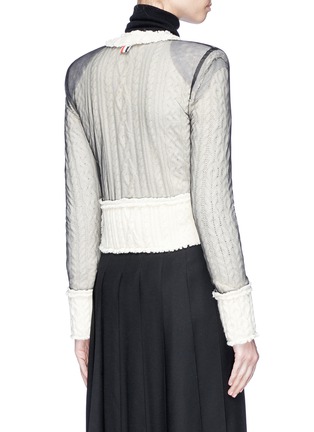 Back View - Click To Enlarge - THOM BROWNE  - Mesh overlay wool cable knit cardigan