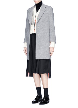 Figure View - Click To Enlarge - THOM BROWNE  - Mesh overlay wool cable knit cardigan
