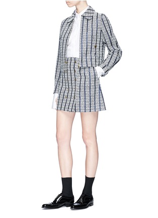 Figure View - Click To Enlarge - THOM BROWNE  - Stripe tweed wrap skirt