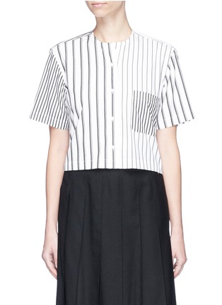 Main View - Click To Enlarge - THOM BROWNE  - Mix stripe cropped shirt