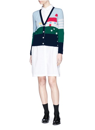 Figure View - Click To Enlarge - THOM BROWNE  - Barn intarsia cashmere cardigan