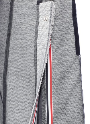 Detail View - Click To Enlarge - THOM BROWNE  - Mesh overlay wool herringbone patchwork coat