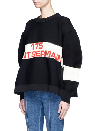 Front View - Click To Enlarge - SONIA RYKIEL - '175 SAINT GERMAIN' slogan oversized mixed knit sweater